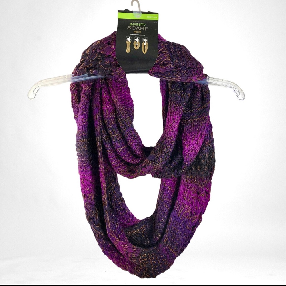 Mixit Infinity Scarf Purple & Gold Knit, One Size!
